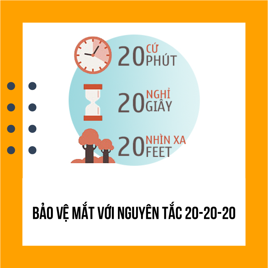 Theo các chuyên gia tư vấn, bạn nên áp dụng quy tắc 20-20-20: đó là cứ sau 20 phút làm việc với máy tính, hãy nhìn vào một vật nào đó trong 20 giây ở cách xa 6m. Sự nghỉ ngơi này sẽ giúp mắt và hệ thần kinh được thư giãn.